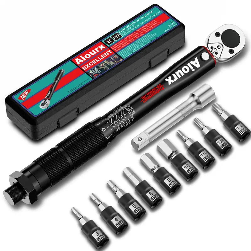 1/4" Drive Digital-Style Torque Wrench Set — 2.26–22.6 Nm (20–200 In-Lb), 11-Piece Black Finish For Bikes, Cars & Motorcycles 1