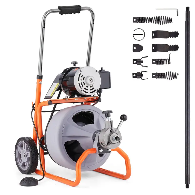 100-Foot Portable Drain Cleaning Machine With 8 Cutters And Pneumatic Foot Control 1