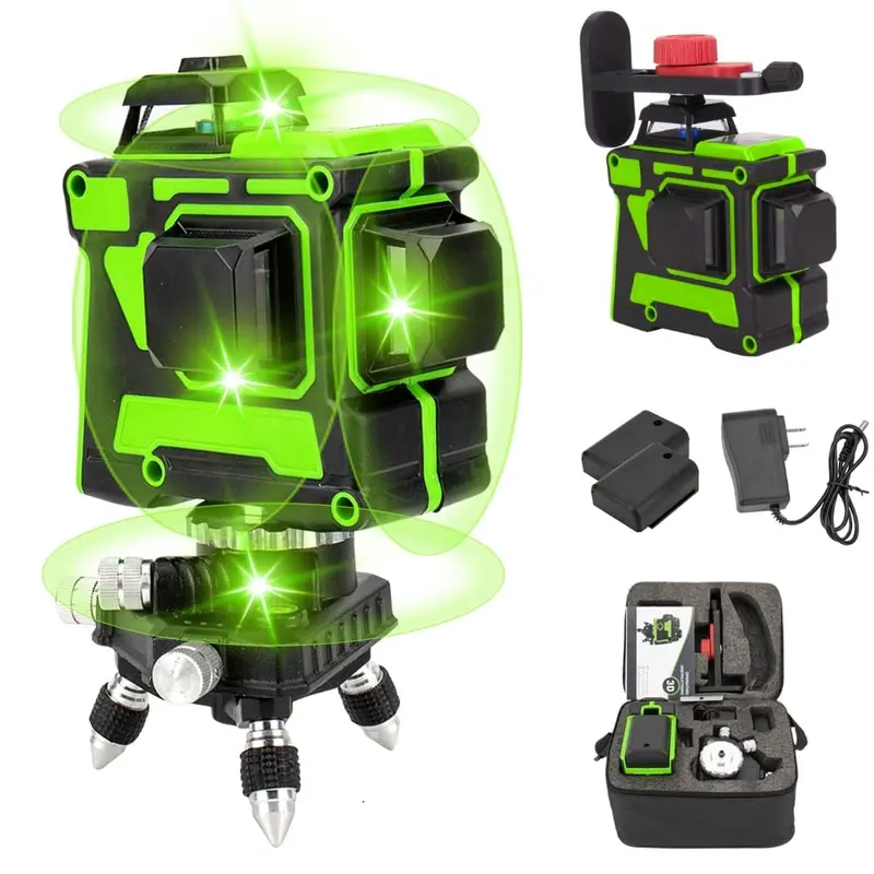 12-Line 3D Green Laser Level – 3X360° Layout System With Wall Bracket & Rechargeable Batteries 1