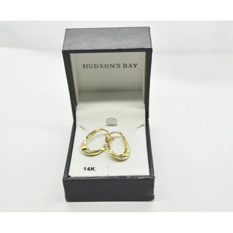14K Yellow Gold Diamond-Cut Oval Hoop Earrings – Fine Jewelry 1