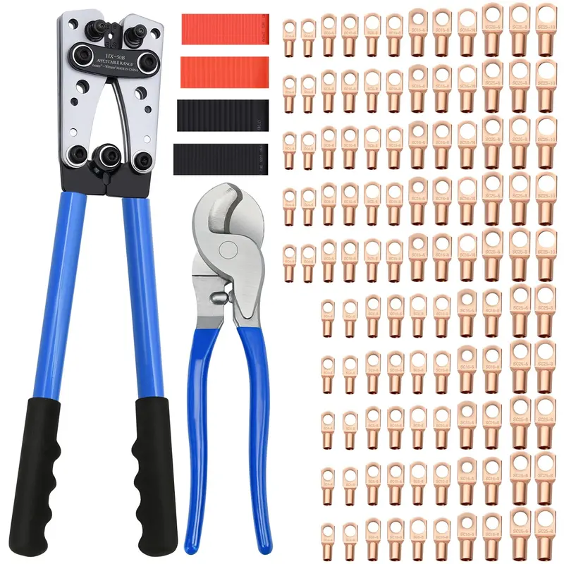 170-Piece Wire Lug Crimping Kit – Includes 210 Terminals, Crimper, And Cable Cutter For 10 Awg–1/0 Awg 1