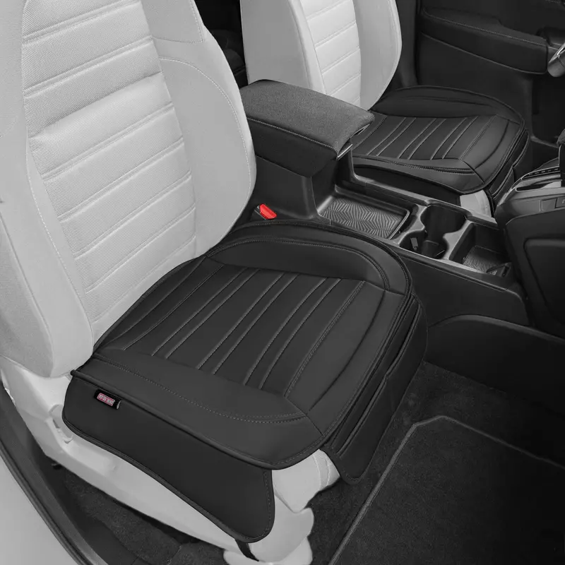 2-Piece Padded Synthetic Leather Seat Covers – Black Interior Protectors With Storage Pockets, Compatible With Cars, Trucks & Suvs 1