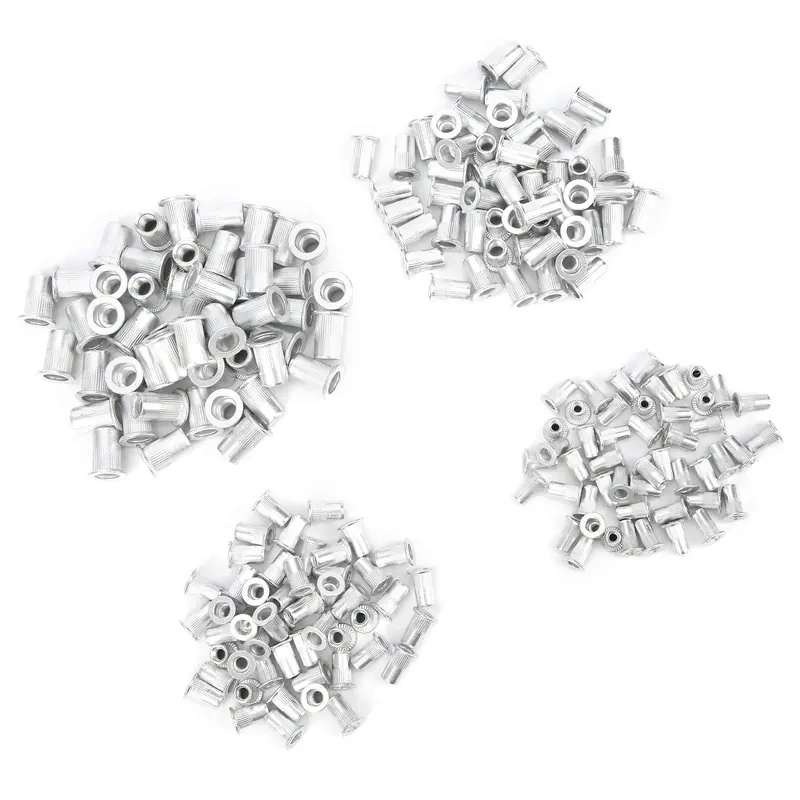 200-Piece Aluminum Blind Rivet Nut Assortment – Flat-Head Threaded Inserts In M3/M4/M5/M6 Vertical Grain Finish 1
