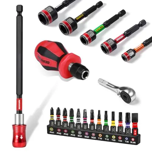 21-Piece Compact Impact Driver Kit – Mini Ratchet, Magnetic Bit Holder, 13-S2 Impact Bits & 2 Nut Drivers 1
