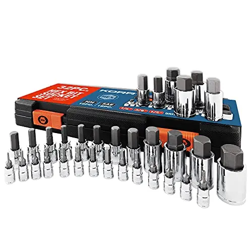 32-Piece Dual-System Hex Bit Set – Sae & Metric Sizes, Compatible With 1/4", 3/8", And 1/2" Drives 1