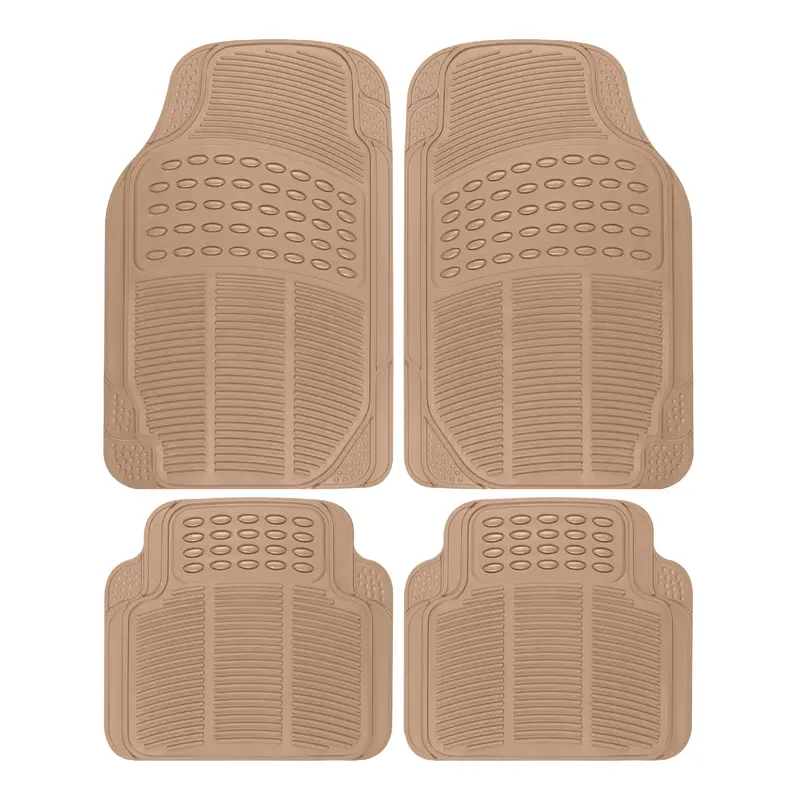4-Piece All-Weather Rubber Floor Mats – Beige Universal Fit For Cars & Suvs 1