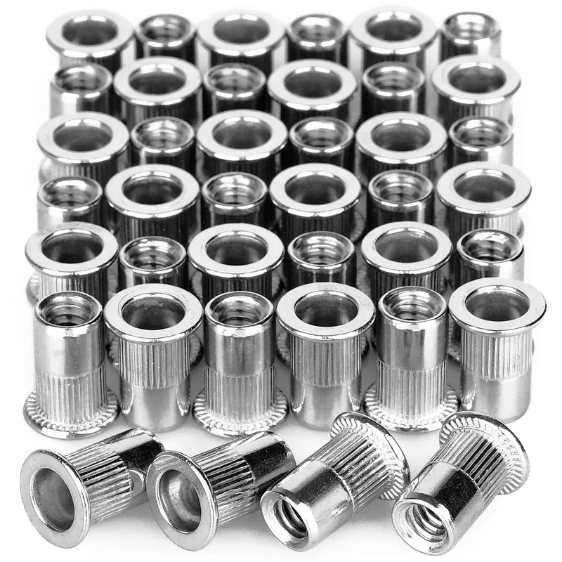 40-Pack Stainless Steel 1/4"-20 Unc Rivet Nuts – Knurled Flat-Head Insert Nuts For Thin-Material Applications 1