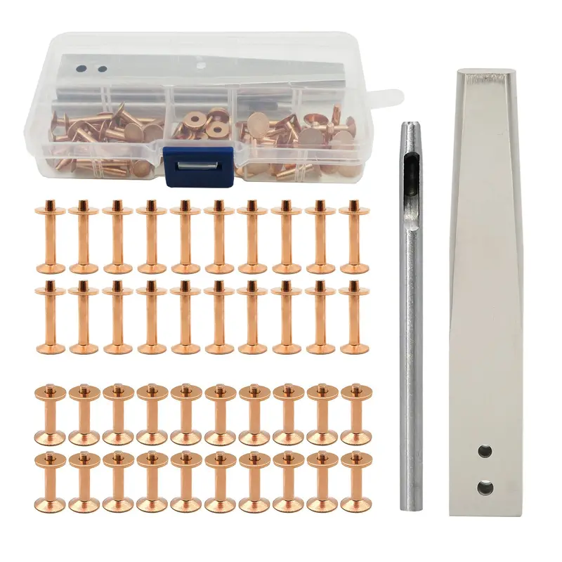 40-Set Copper Rivet & Grommet Craft Kit – Includes Leather Rivets, Spacers, Washers, Punch Tool & Anvil For Artisan Projects 1