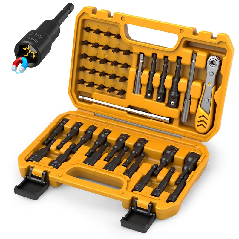 47-Piece Magnetic Screwdriver & Nut Driver Kit – Heavy-Duty Impact Drill-Compatible Drivers, Electric Nut Runners & Drill Bits 1