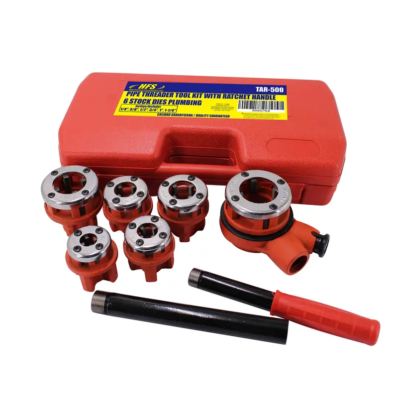 6-Piece Ratchet Pipe Threading Set With Plastic Carrying Case – Compact Handheld Threading Kit 1