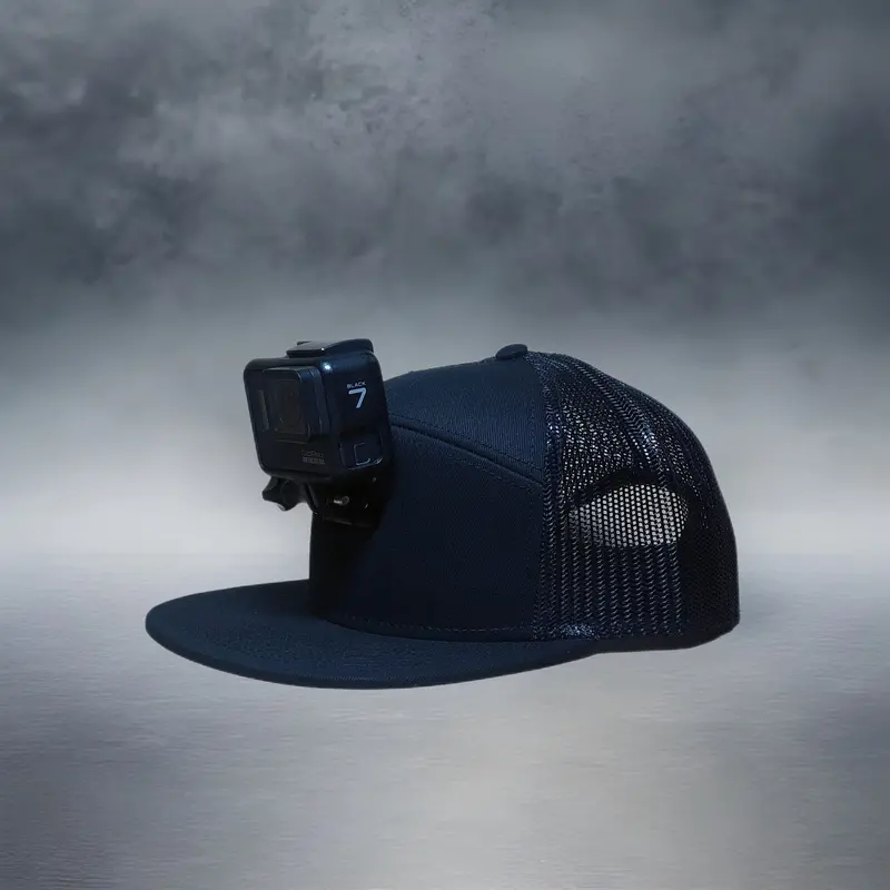 Actionhat Custom 7-Panel Black Mesh Flat-Bill Cap 1