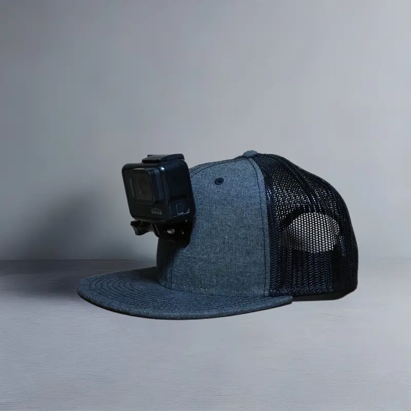 Actionhat Custom Black Denim With Black Mesh Flat-Bill Cap 1