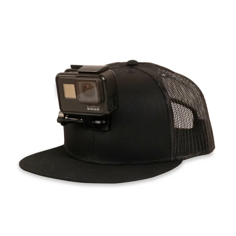 Actionhat Mesh Cap: Black Flat Brim Design 1