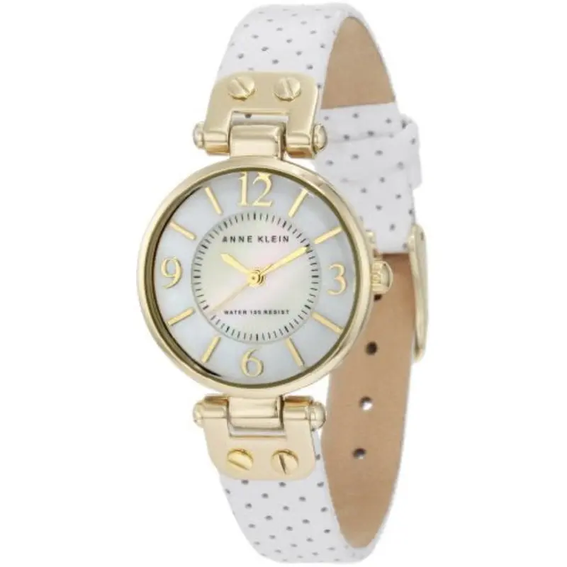 Anne Klein White Perforated Dial Watch With Gold-Tone Round Case 1