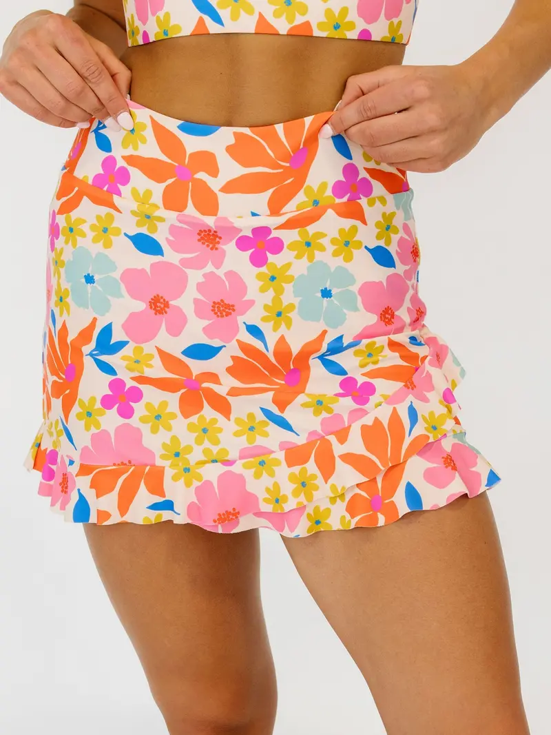 Artsy Floral Ruffle Skirted Swim Set With Coordinating Bottoms 1