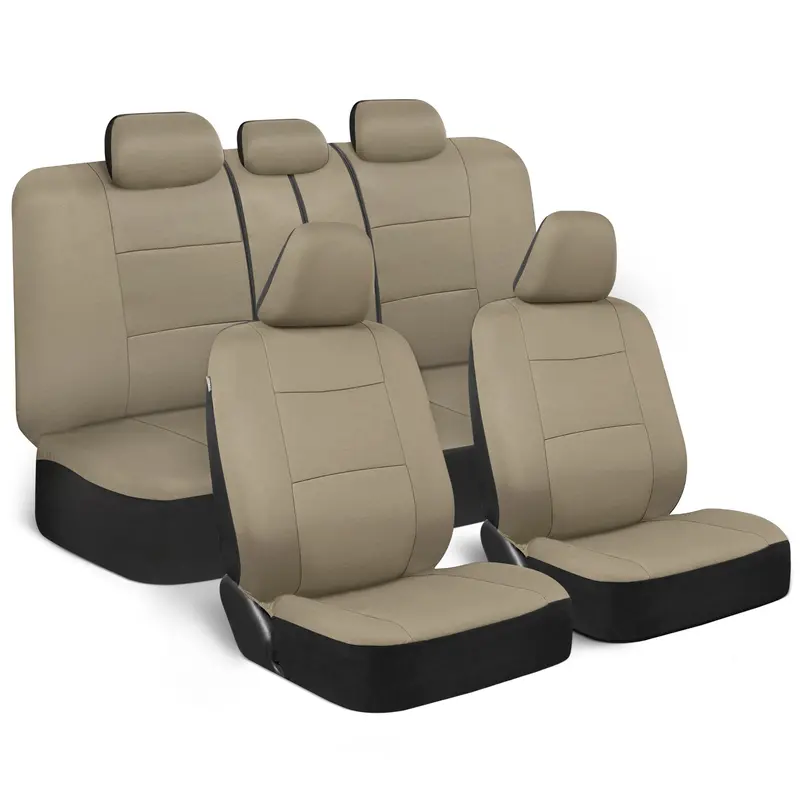 Beige Universal Car Seat Cover Set – Front & Rear Split-Bench Fit For Cars, Trucks, Vans & Suvs 1