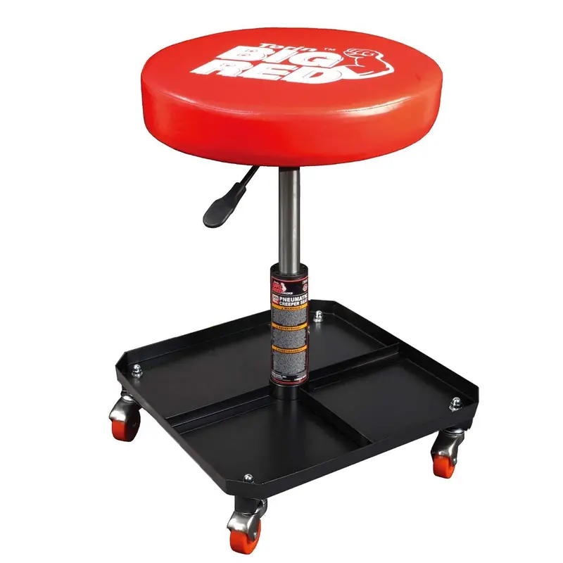 Big Red Torin Adjustable Mechanic Stool With Tool Tray – Red Garage Or Workshop Seat On Wheels 1