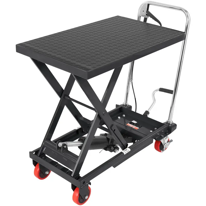 Black Hydraulic Scissor Lift Table – 500-Lb Load Rating, 28.5-Inch Stroke, Four-Wheel Mobility & Anti-Slip Surface 1