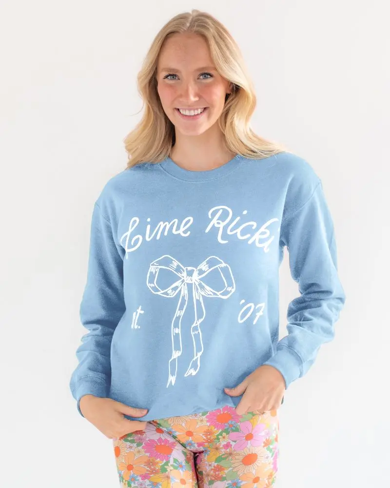 Blue And Lime Ricki Bow Detail Crew Top 1