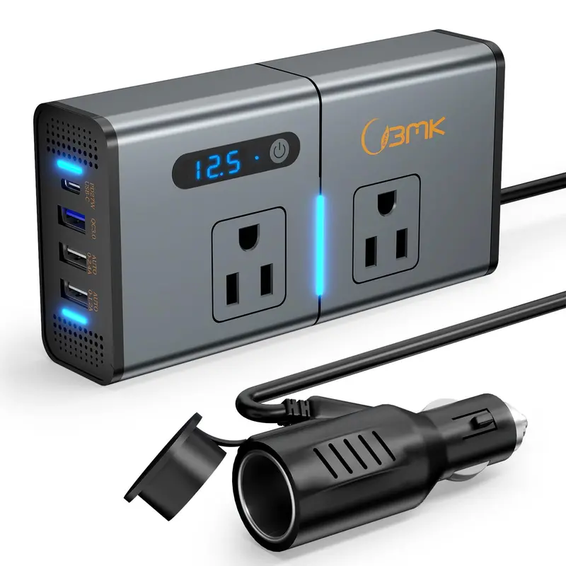 Bmk 200W Car Power Inverter – 12V Dc To 110V Ac Converter With Usb Qc3.0 & Type-C Ports 1