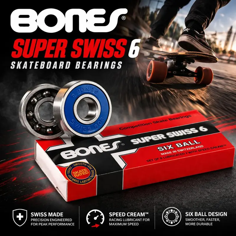 Bones Super Swiss 6-Ball Skateboard & Longboard Bearings 1