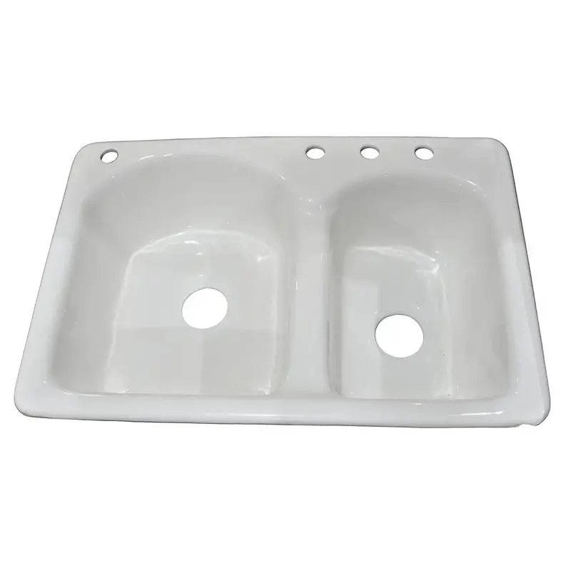 Cayton Nh-6005-4-Wh 33-Inch Cast Iron Drop-In Sink – White Finish, 70/30 Offset 1