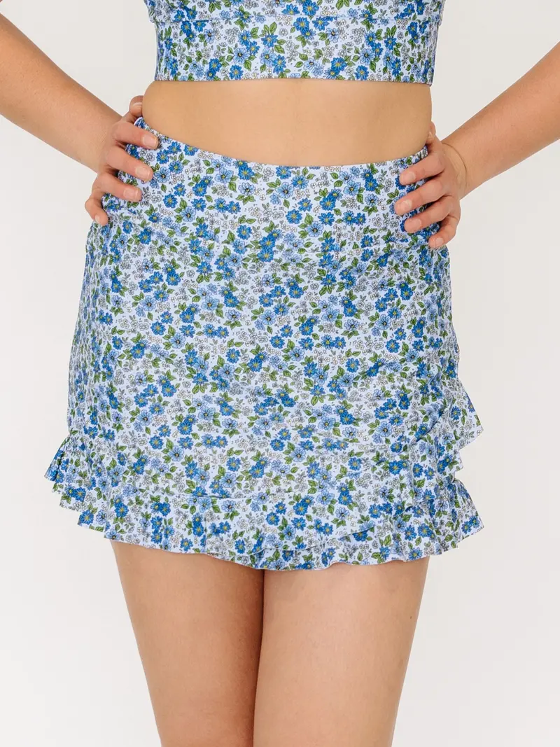 Cornflower Blue Ruffle Skirted Swim Set With Matching Bottoms 1