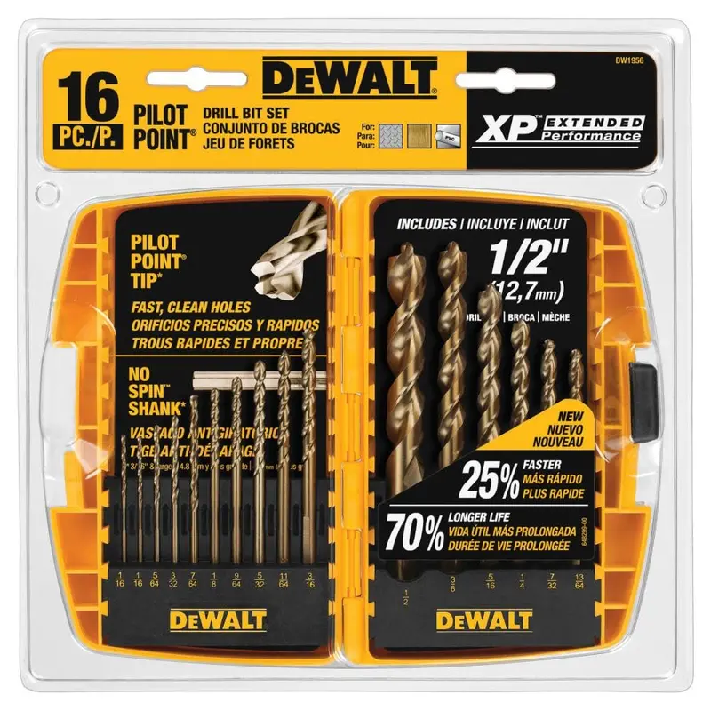 Dewalt 16-Piece Hss Pilot Point Drill Bit Set – Gold Ferrous Coating For Extended Life 1