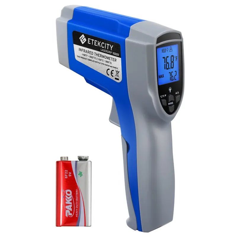 Digital Laser Ir Thermometer – Adjustable Emissivity, Max/Min Tracking, -50°C To 550°C Range For Food Prep, Pools, And Appliances 1