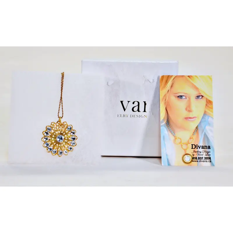 Divana Gold-Tone Crystal Necklace – Clear Stone Accent Pendant 1