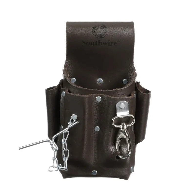 Durable Leather Tool Bag With 5 Pockets, Electrical Tape Strap, Washable Rivets & Clip Attachment 1