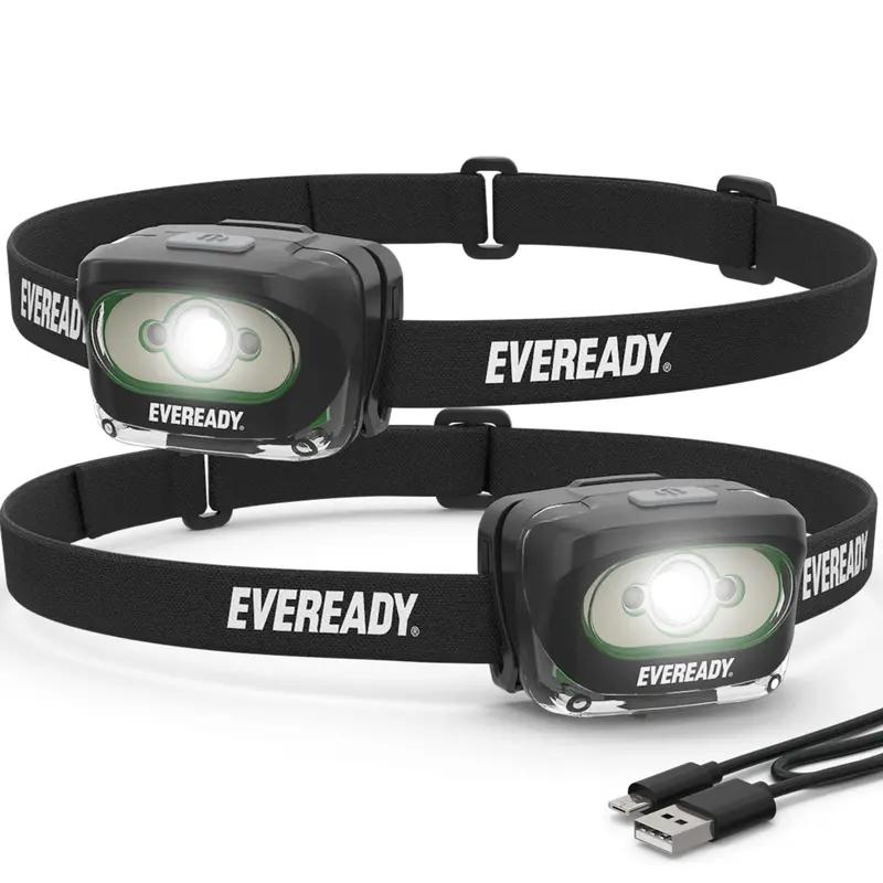 Eveready 2-Pack Rechargeable Led Headlamps – Ipx4 Rated, Adjustable Fit, Usb-C Charging (Black) 1