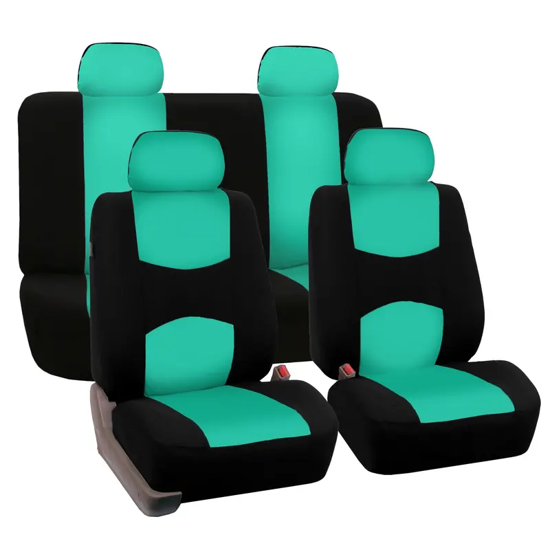 Flat-Fabric Full Seat Cover Kit – Includes 4 Detachable Headrest Covers & Solid Bench Backrest 1