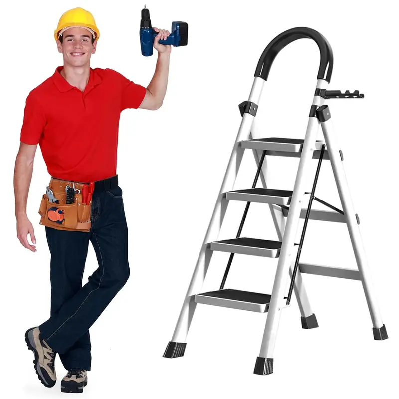 Foldable 4-Step Household Step Stool With Non-Slip Wide Pedal And Ergonomic Handle 1