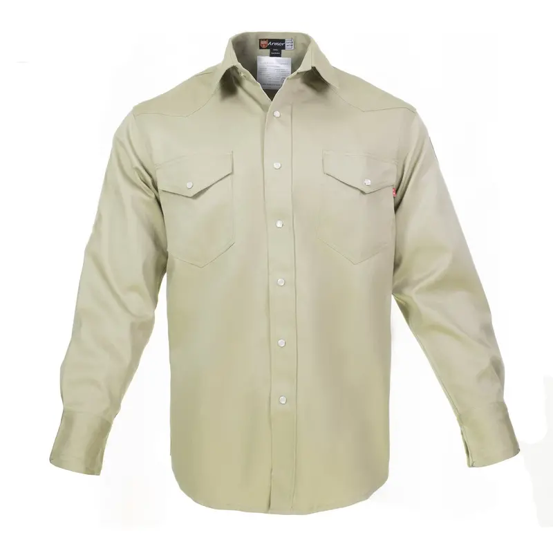 Fr Welding Shirt – 100% Cotton, 9 Oz, Flame-Retardant Khaki, Size Medium 1