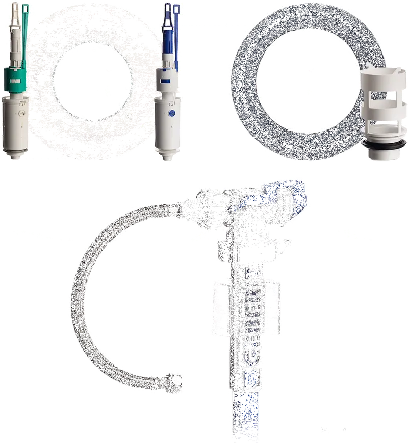 Geberit Optimal Trio – Two Seals (Mechanism & Bowl), Float Valve & Flexible Hose – Ref 816.418.00.1, 240.282.00.1, 240.705.00.1, 240.989.00.1 – For Twinline 12 Dual-Flush Concealed Toilets (Set #3) 1