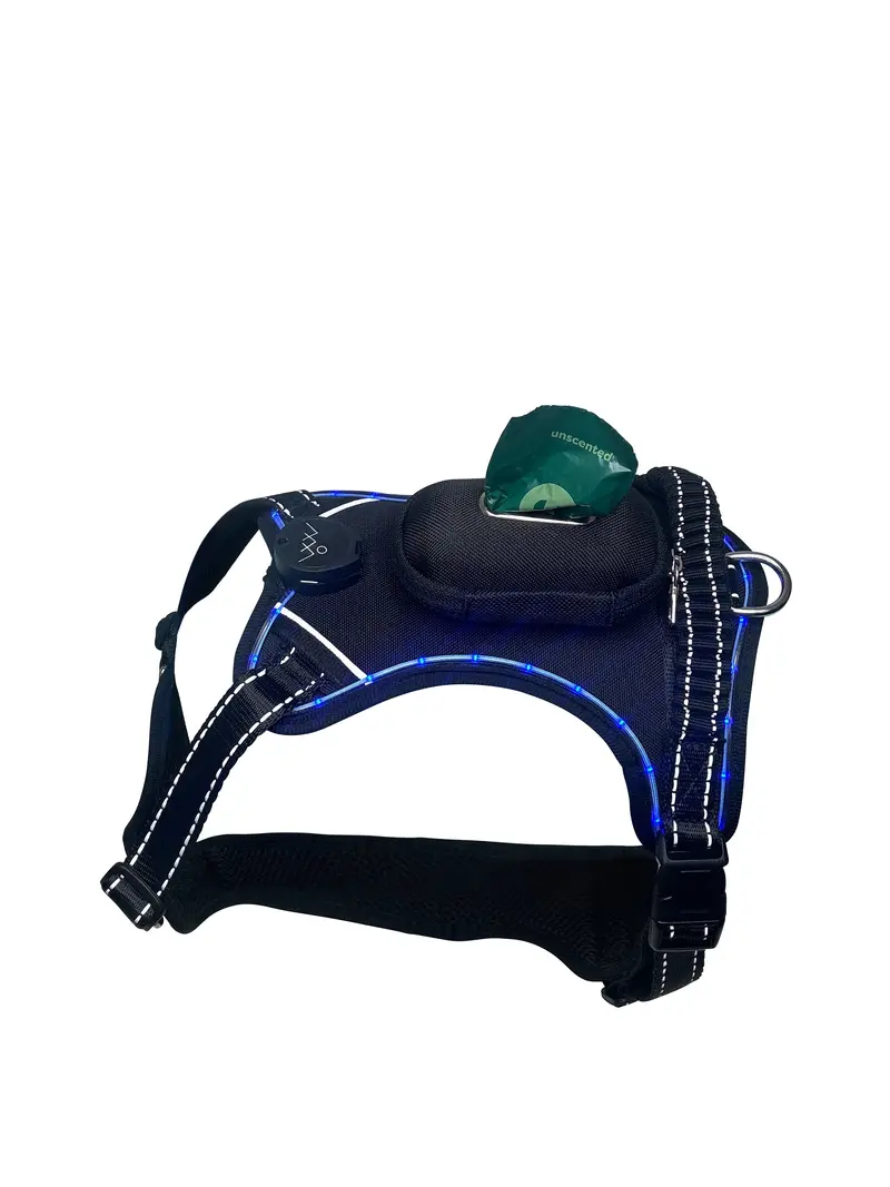 Glow-In-The-Dark Dog Harness With Integrated Waste Bag Dispenser 1