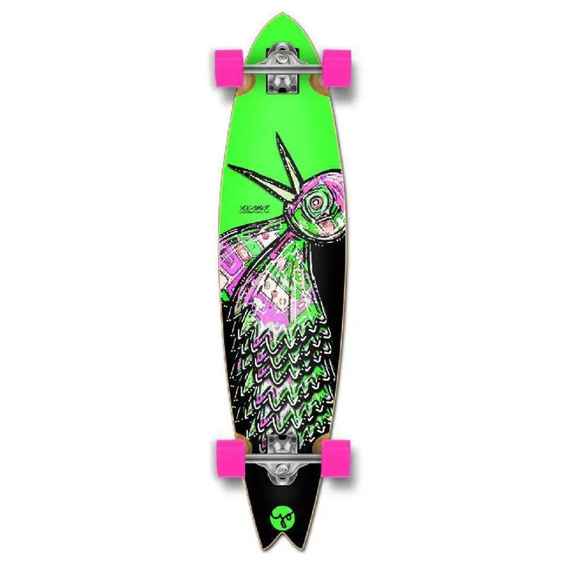 Green Bird-Design Fishtail Longboard Skateboard – Punked 1