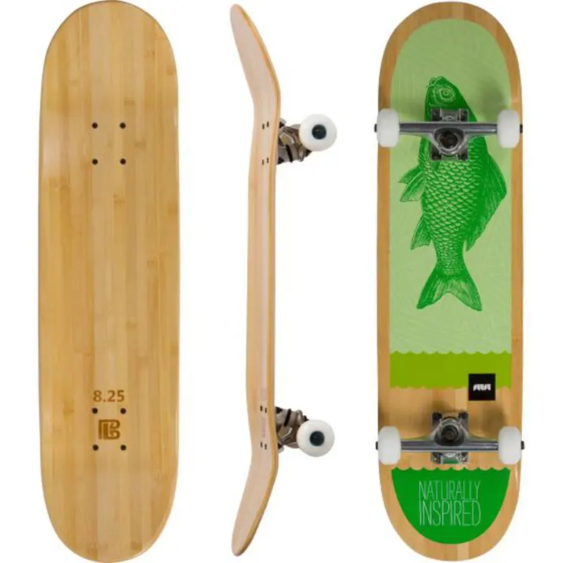 Green Fish Illustration Bamboo Skateboard 1