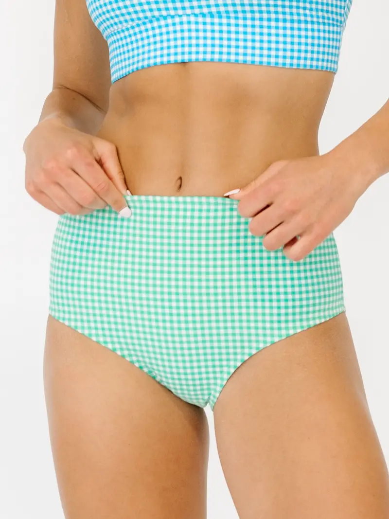 Green Seersucker High-Rise Swim Bottoms 1