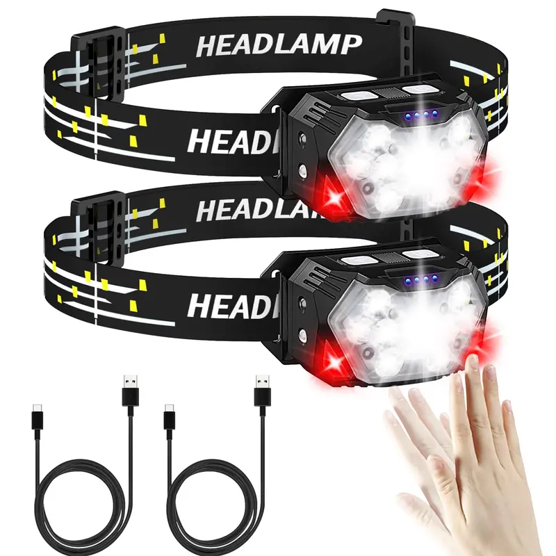Gudoqi Dual-Pack Rechargeable Headlamp — 2000 Lumens, 9-Led Smart Detection, Type-C Charging, 7 Light Modes, Waterproof For Hiking & Cycling 1