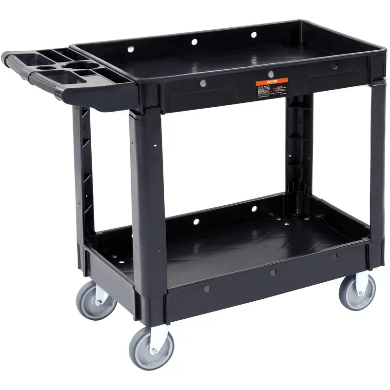 Heavy-Duty 2-Shelf Utility Service Cart – 550-Lb Capacity, 360° Swivel Casters, Ergonomic Handle, Medium-Lip Shelves 1