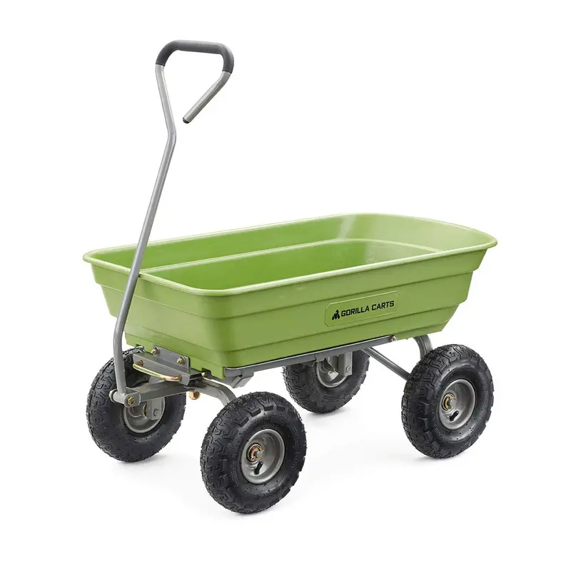 Heavy-Duty 600 Lb Steel Garden Wheelbarrow – Quick-Tip Design, Straight Handle, Green Finish 1