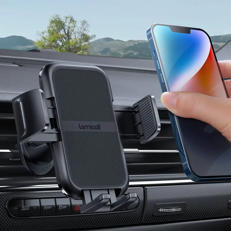 Heavy-Duty Car Mount With Wide Clamp & Metal Hook – Universal Auto Phone Holder For Phones In Thick Cases (4–7 Inches) 1