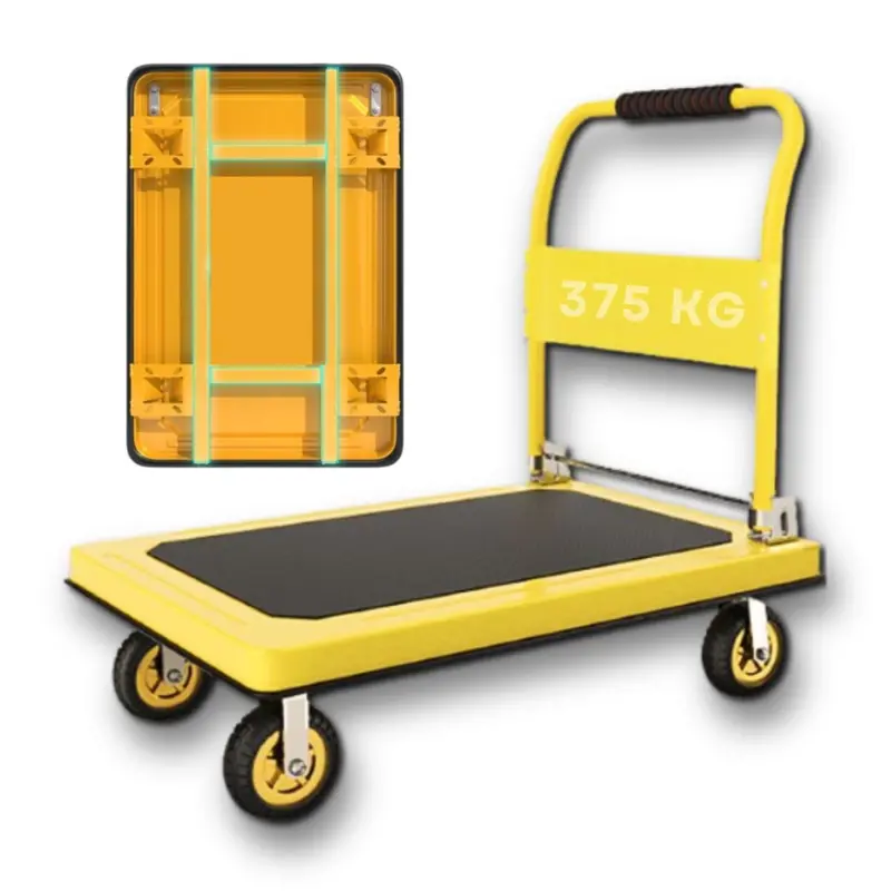 Heavy-Duty Folding Flatbed Dolly – 375 Kg Capacity, 90X60 Cm Platform, Multi-Use (Yellow) 1