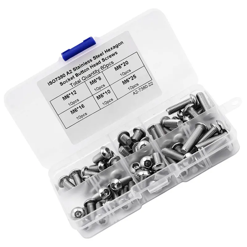 Heavy-Duty M6 Stainless Steel Button Head Cap Screws – 60-Piece Set With Plastic Storage Box 1