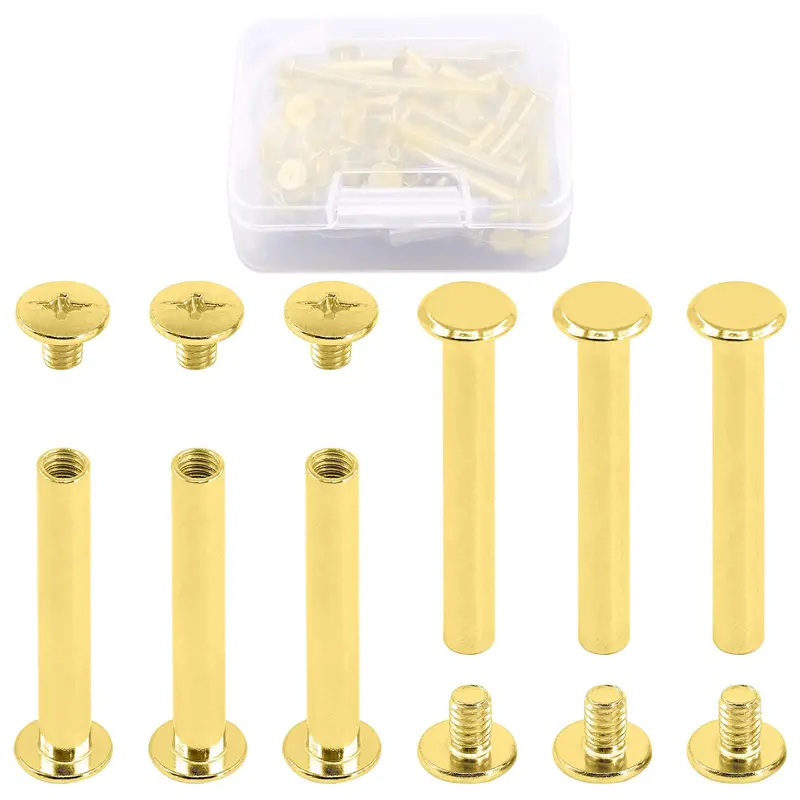 Hilitchi 50-Piece Gold-Plated M5 Chicago Screws — 35 Mm Phillips-Head Rivets For Scrapbooking, Photo Albums & Leather Restoration 1