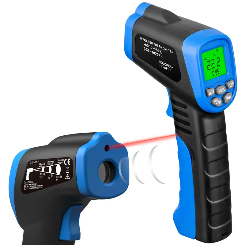 Holdpeak Hp-981C Non-Contact Infrared Laser Thermometer – Wide Range (-50°C To 550°C / -58°F To 1022°F), Blue & Black 1