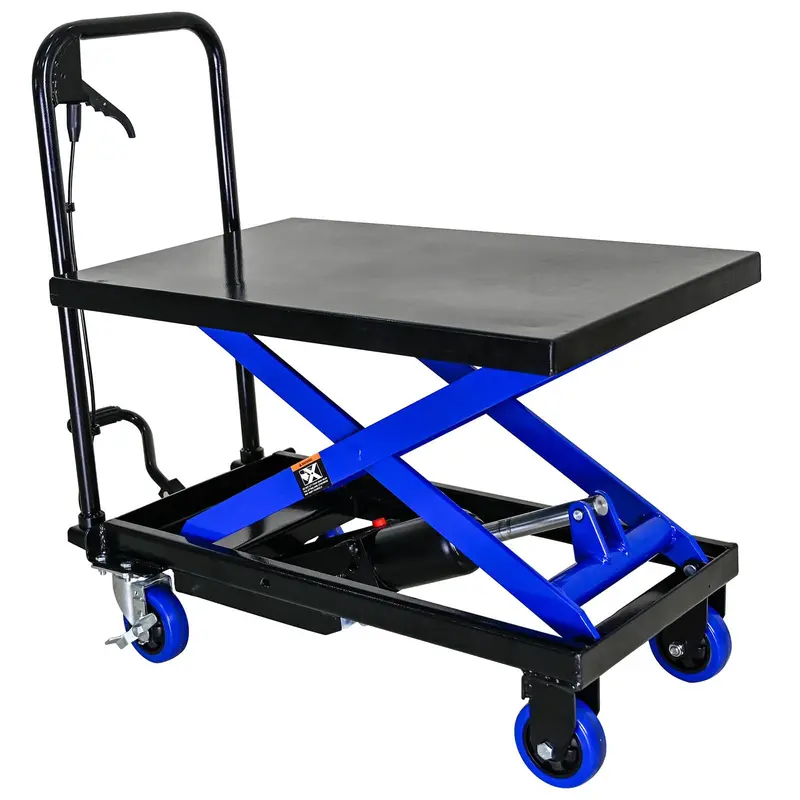 Hydraulic Lift Hand Truck – 500 Lb Capacity, 4-Wheel Adjustable Table Cart (Black & Blue) 1