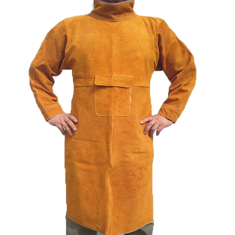 Jewboer Heat- And Flame-Resistant Leather Welding Apron With Sleeves – Unisex Protective Gear, Brown, Size Xl 1